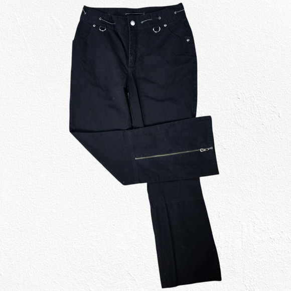 Harley-Davidson Black Rose Embroidered Ankle Zip Motorcycle Riding Pants Size 30 - Picture 1 of 9